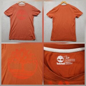 Timberland Logo T-Shirt Men's Small Orange Organic Cotton Tee